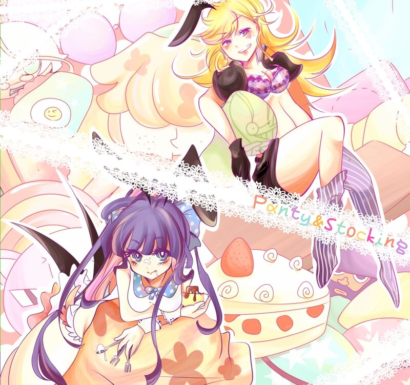 Two Anime Girls with Cake — Pink
