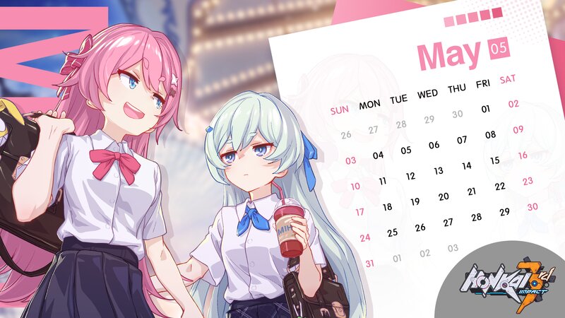Two Anime Girls with Calendar