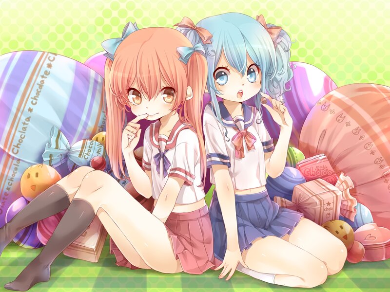 Two Anime Girls with Candy — Green