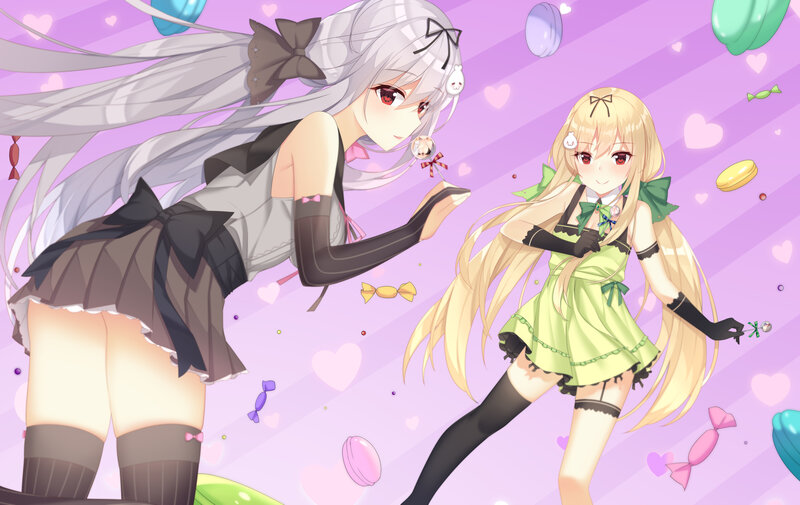 Two Anime Girls with Candy — Purple