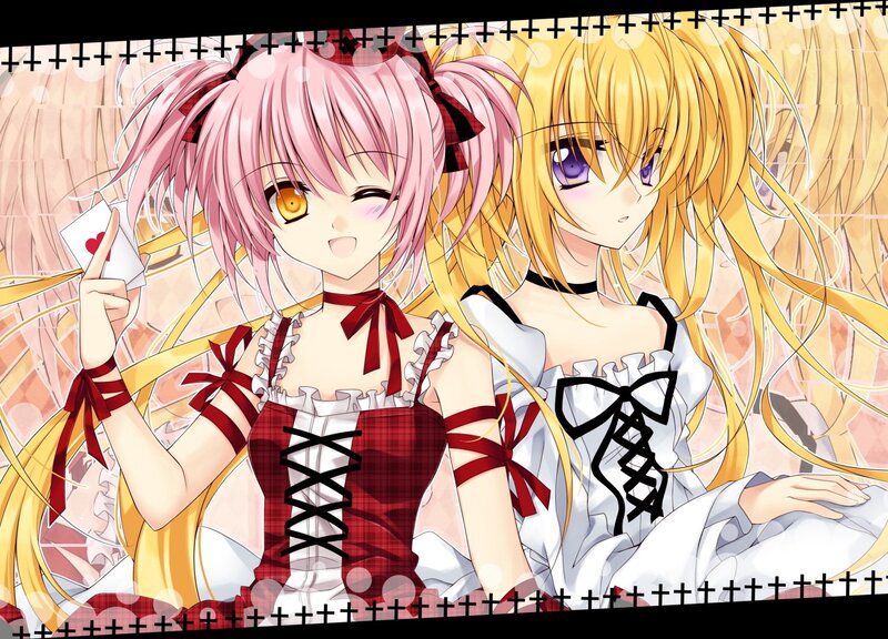 Two anime girls with cards