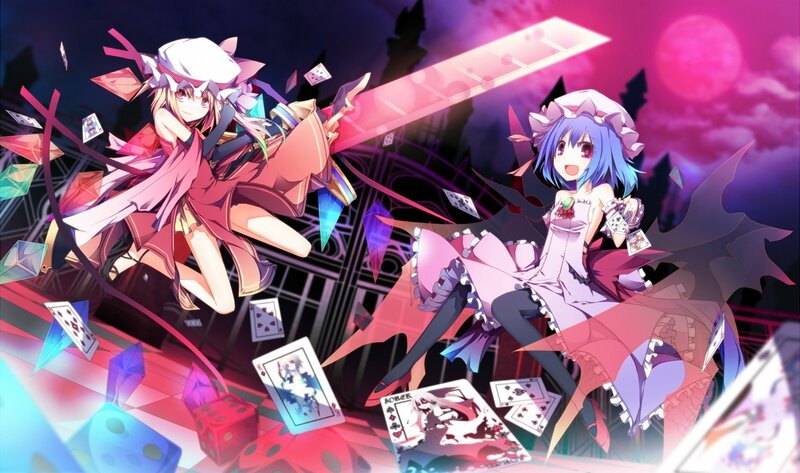 Two anime girls with cards and dice