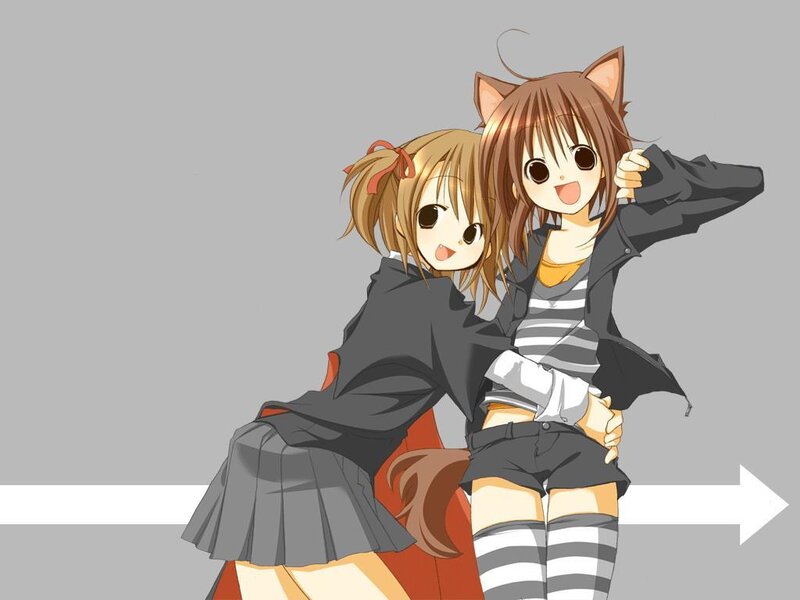two anime girls with cat ears