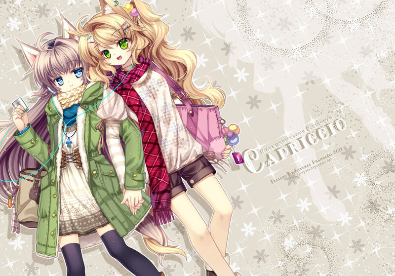 Two Anime Girls with Cat Ears — Beige