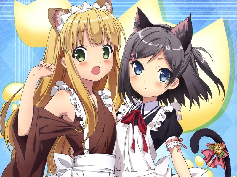 Two Anime Girls with Cat Ears — Blue, Cheerful