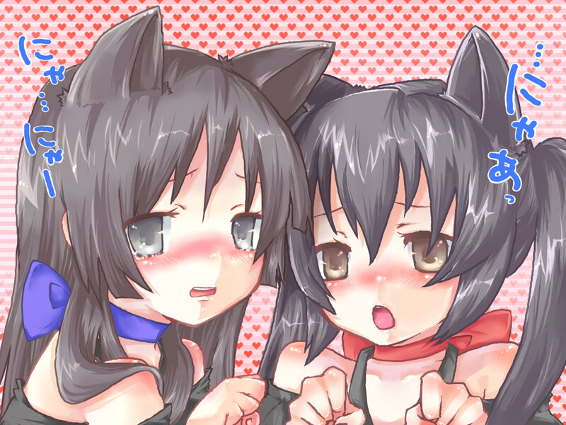 Two Anime Girls with Cat Ears — Gray, Cute