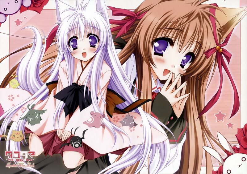 Two Anime Girls with Cat Ears — Pink, Cheerful