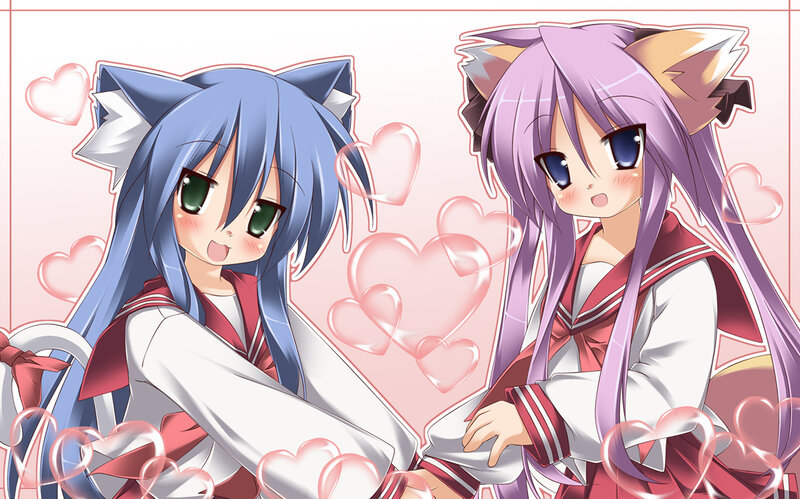 Two Anime Girls with Cat Ears — Pink, Cute