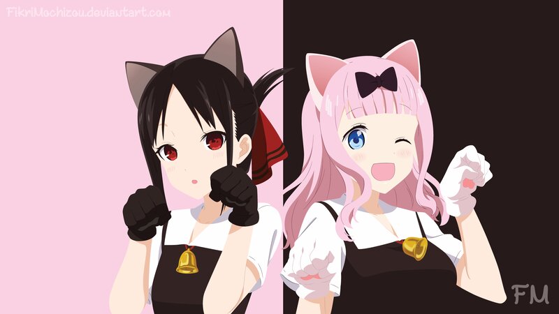 Two Anime Girls with Cat Ears — Pink, Playful, Cat Ears, Bell