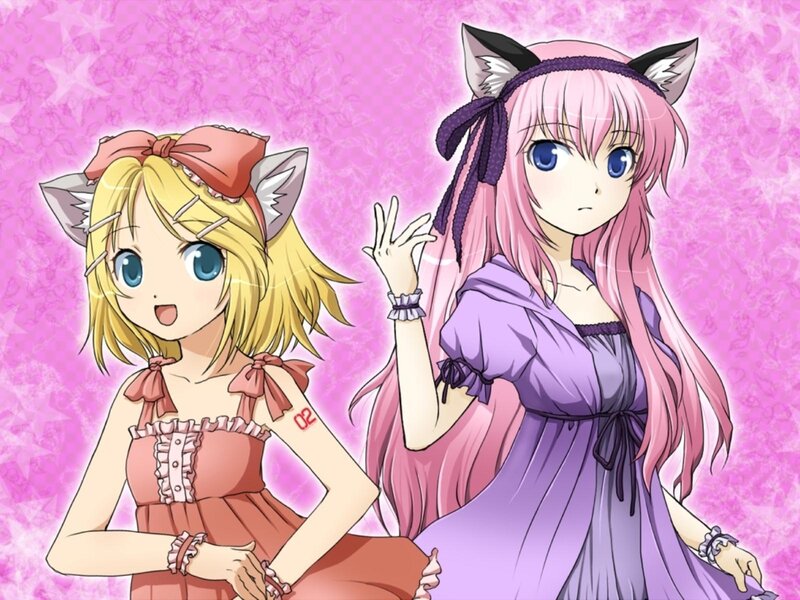 Two Anime Girls with Cat Ears — Pink