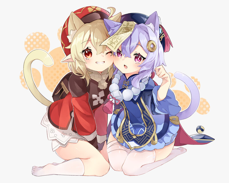 Two Anime Girls with Cat Ears — Purple, Playful, Cat Ears