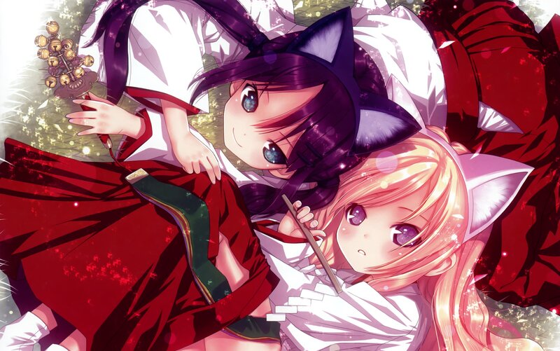 Two Anime Girls with Cat Ears — Red