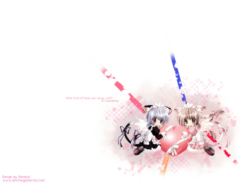 Two Anime Girls with Cat Ears — White