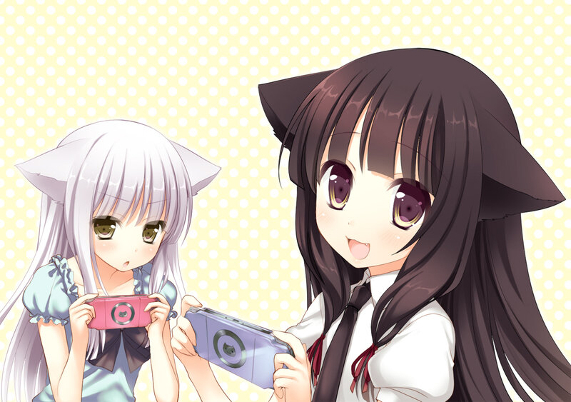 Two Anime Girls with Cat Ears — Yellow