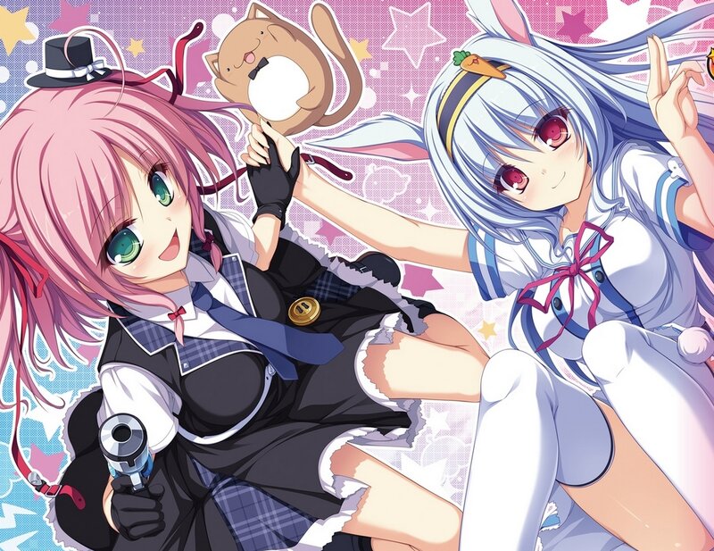 Two Anime Girls with Cat — Pink