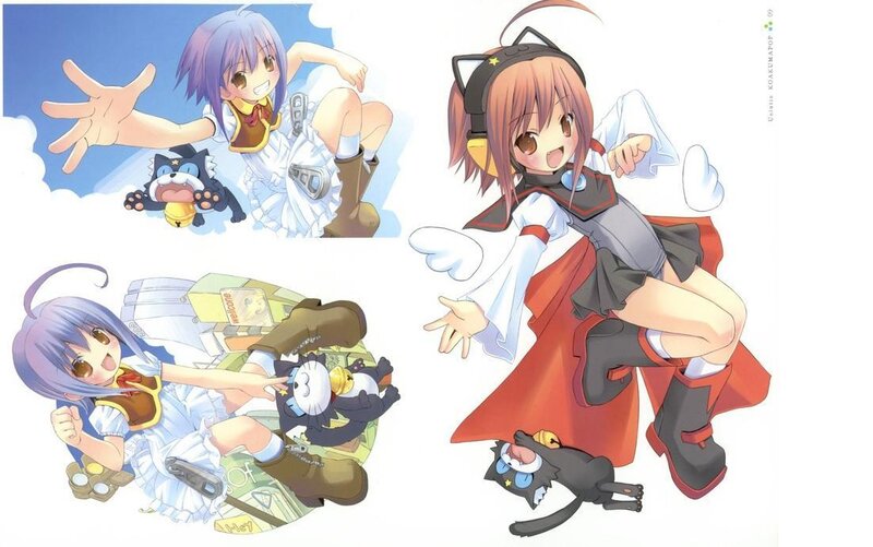 Two Anime Girls with Cats — Blue