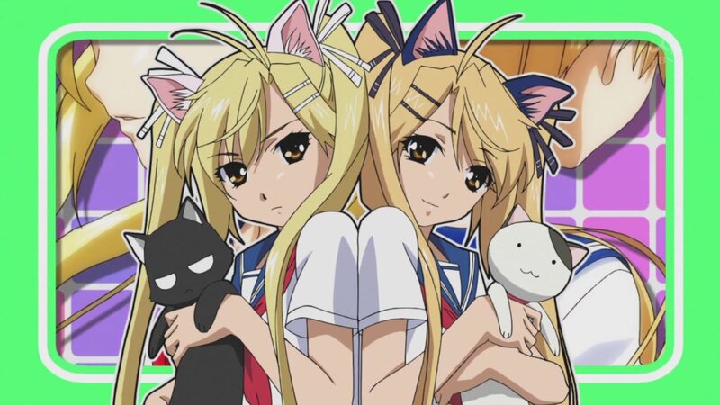 Two Anime Girls with Cats — Green