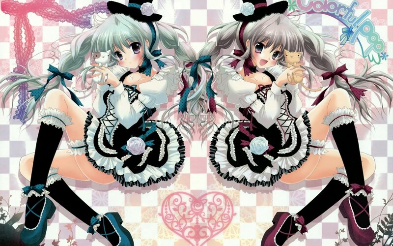 Two anime girls with cats