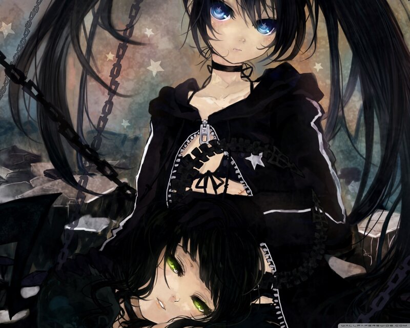 Two Anime Girls with Chains — Black, Dramatic, Night, Stars, Hoodie