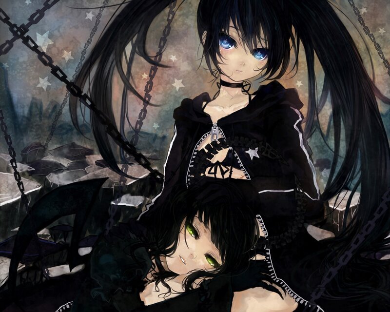 Two Anime Girls with Chains — Black, Dramatic, Stars