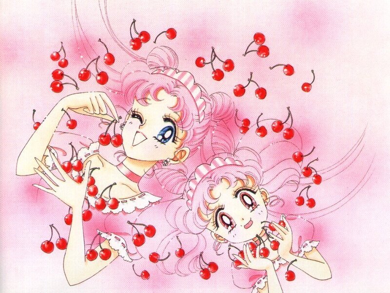 Two Anime Girls with Cherries — Pink