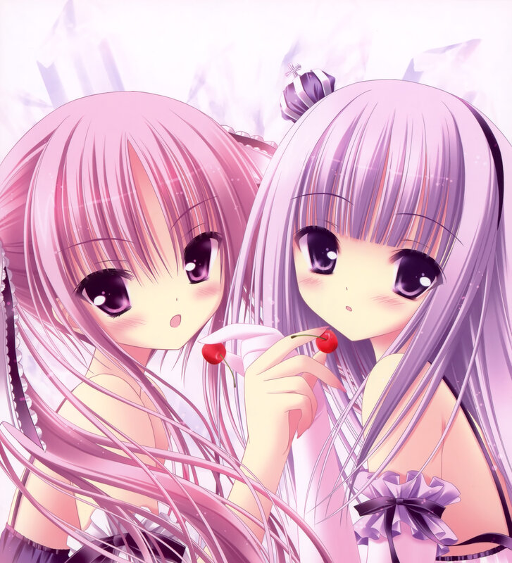 two anime girls with cherries