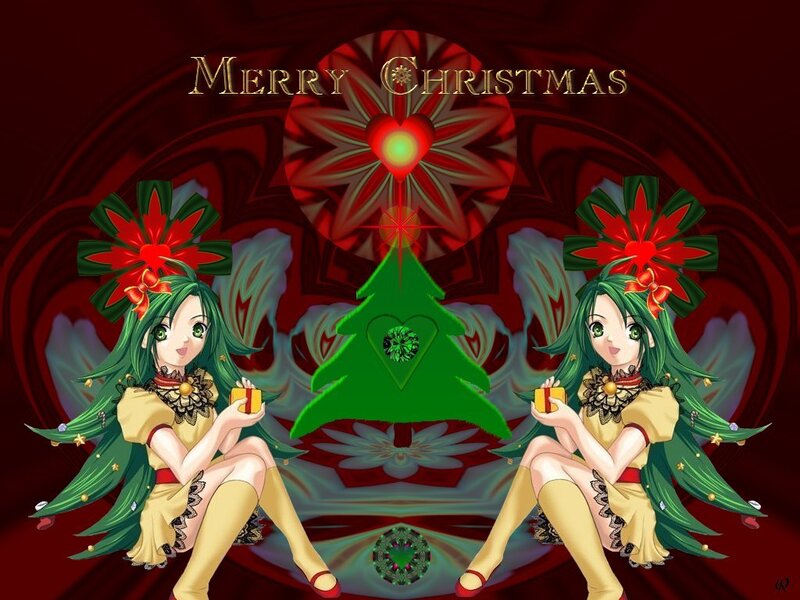 Two Anime Girls with Christmas Tree