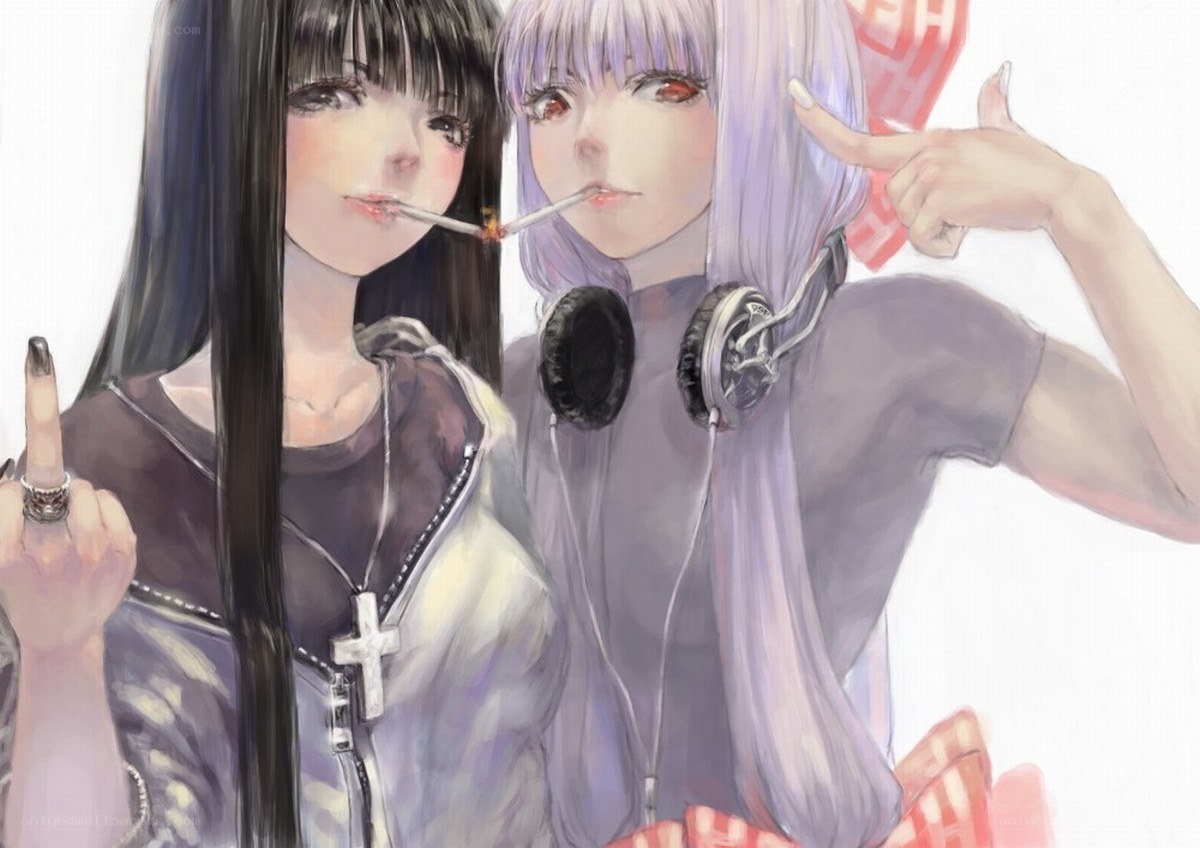 Two anime girls with cigarettes