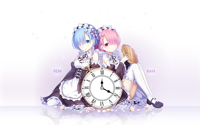 Two Anime Girls with Clock