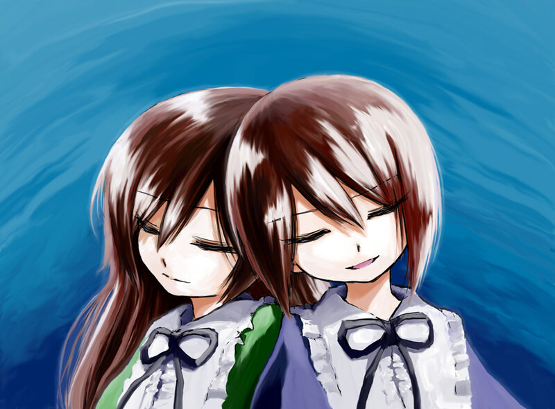 Two anime girls with closed eyes