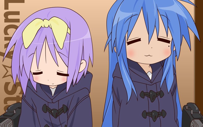 two anime girls with closed eyes