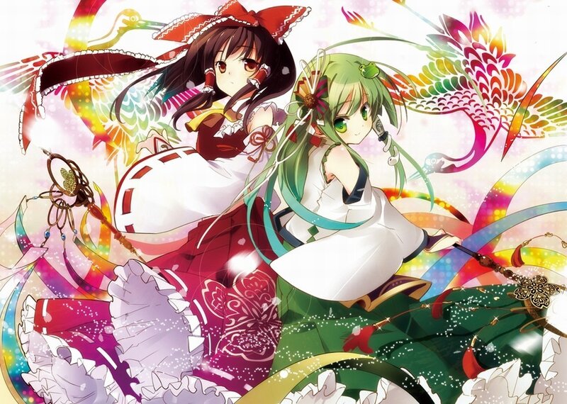 Two anime girls with colorful birds