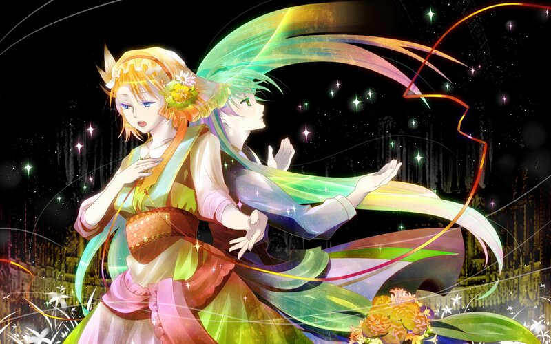 Two anime girls with colorful hair