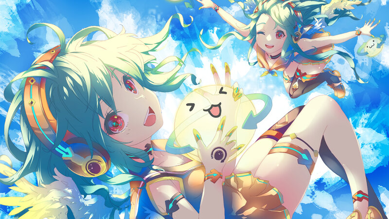 Two Anime Girls with Creature
