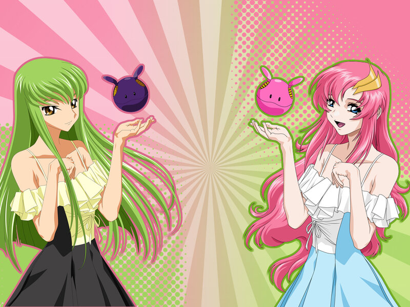 Two anime girls with creatures