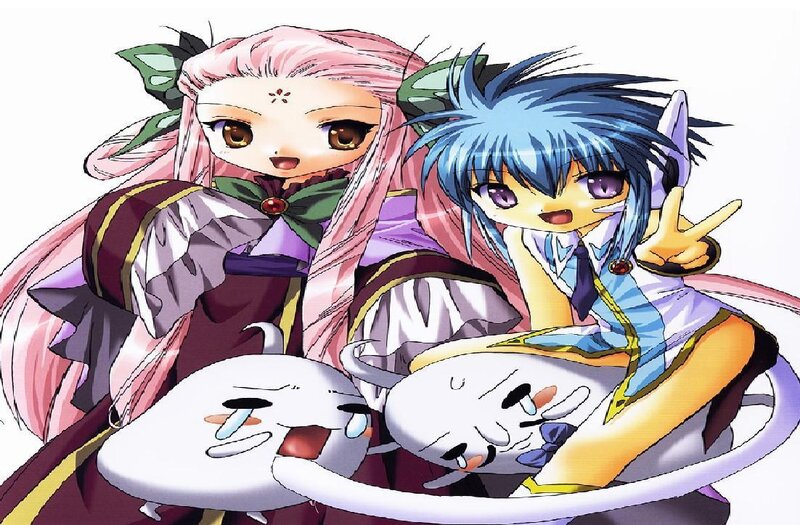 Two Anime Girls with Creatures — Pink
