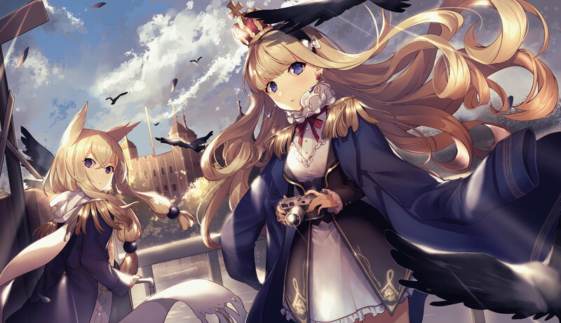 Two Anime Girls with Crows