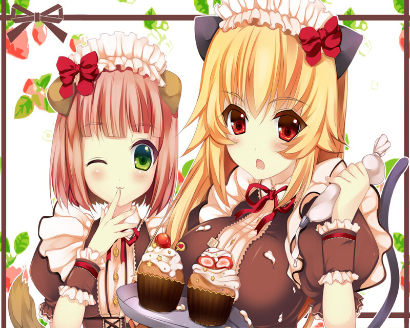 Two Anime Girls with Cupcakes — Brown