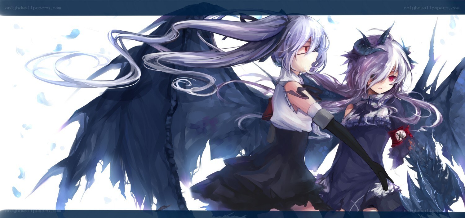 Two anime girls with dark wings