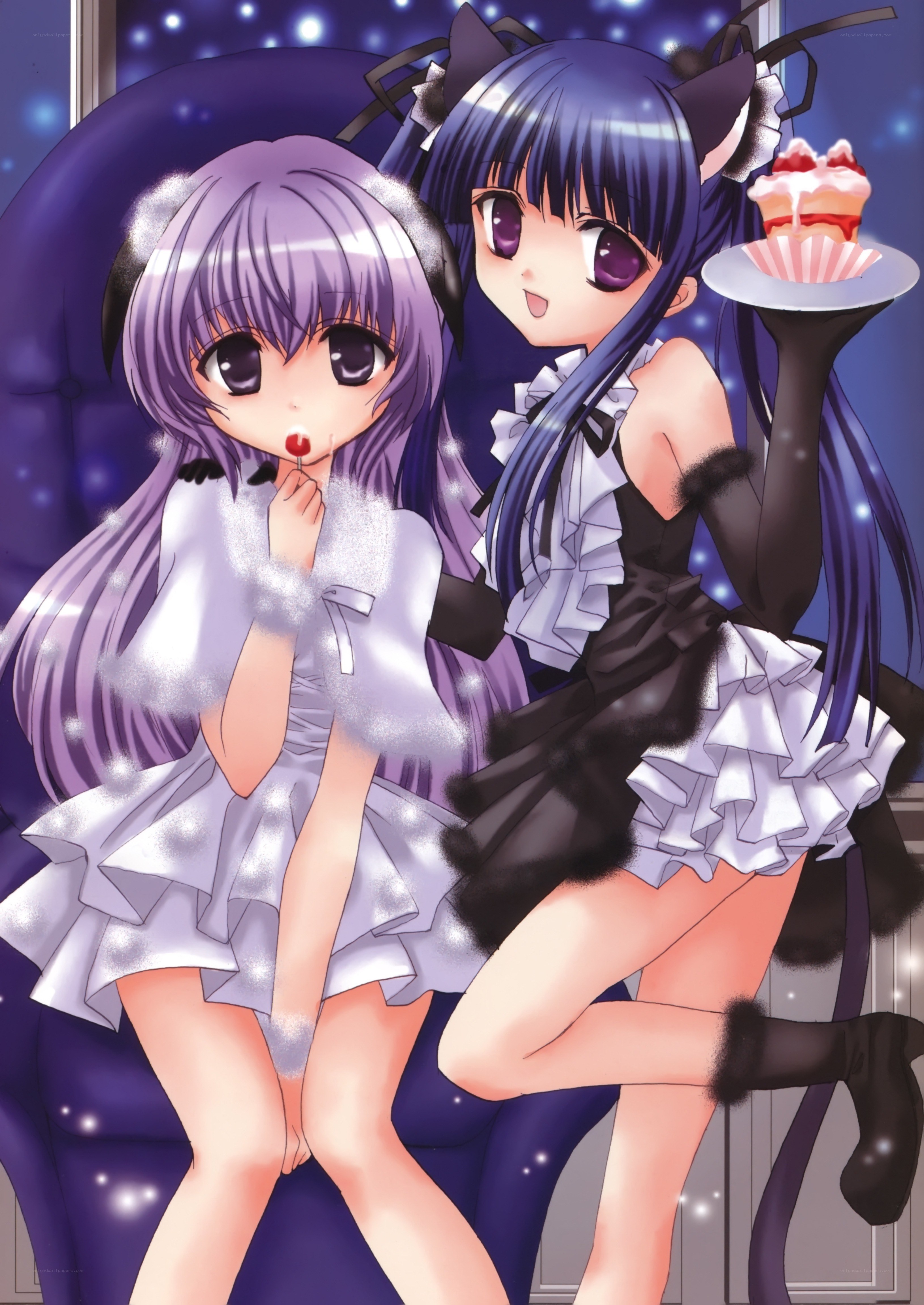 Two anime girls with desserts