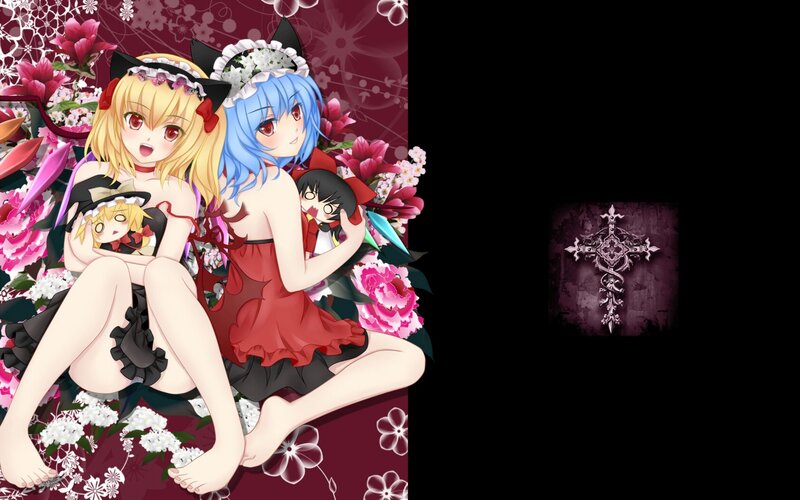 Two Anime Girls with Dolls — Red