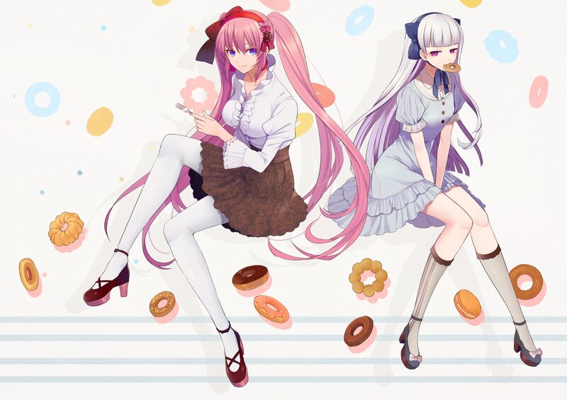 Two Anime Girls with Donuts