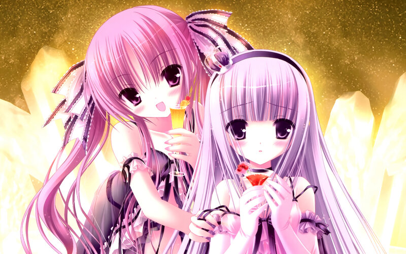 two anime girls with drinks