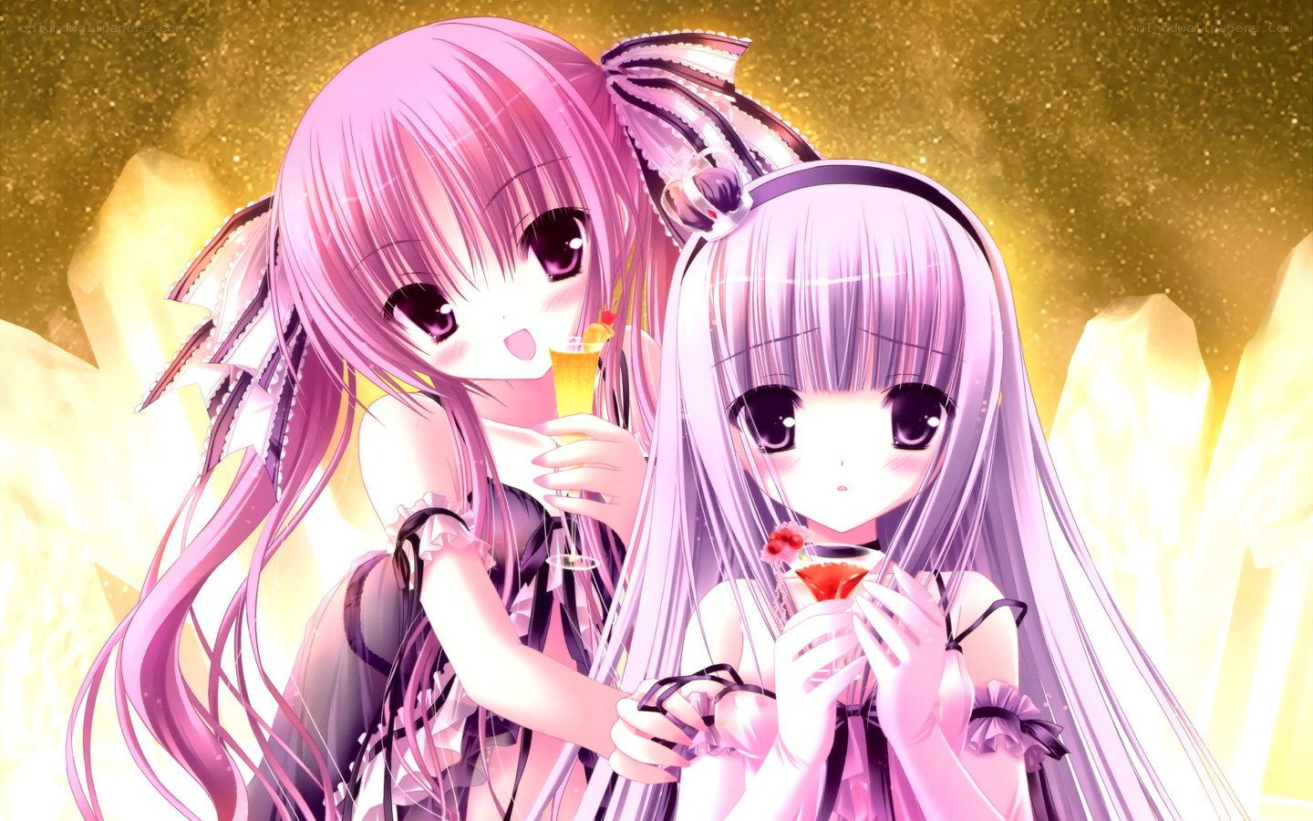 two anime girls with drinks