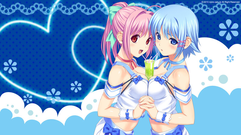 two anime girls with drinks