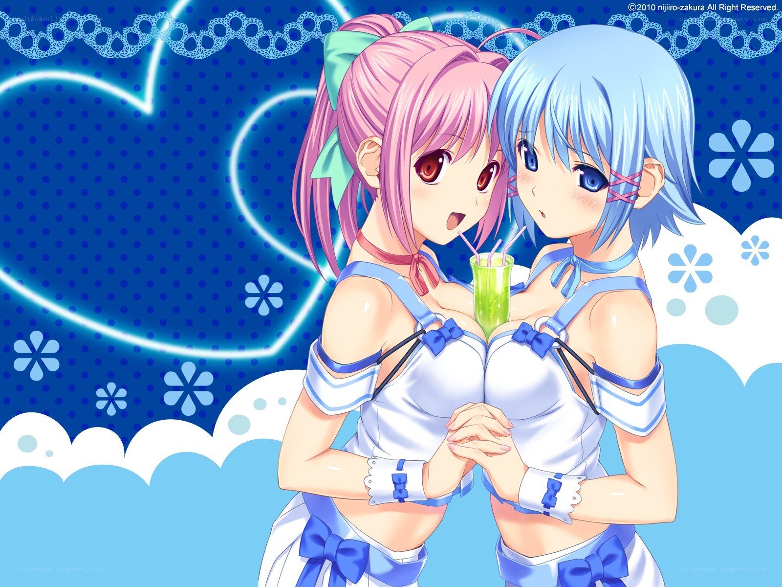 Two anime girls with drinks