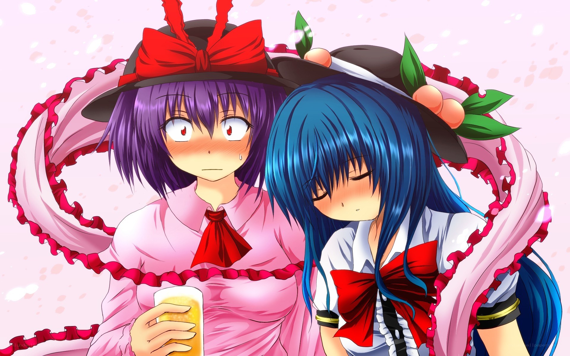 Two anime girls with drinks