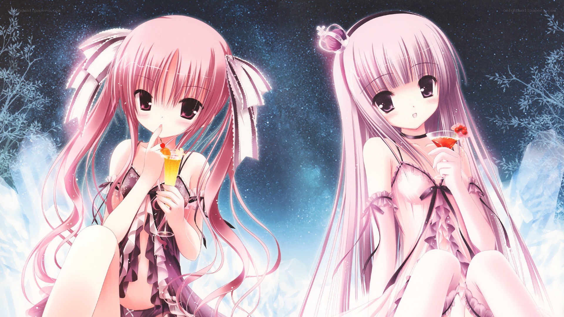 Two anime girls with drinks