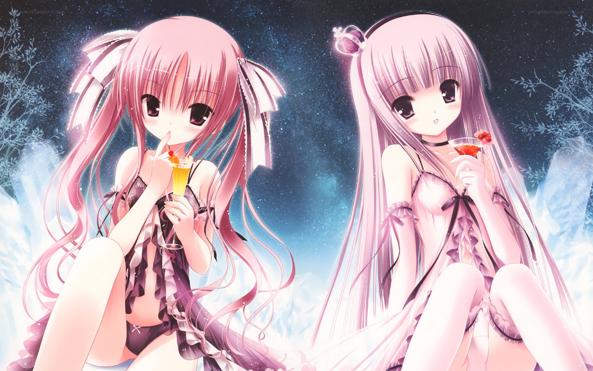 Two anime girls with drinks