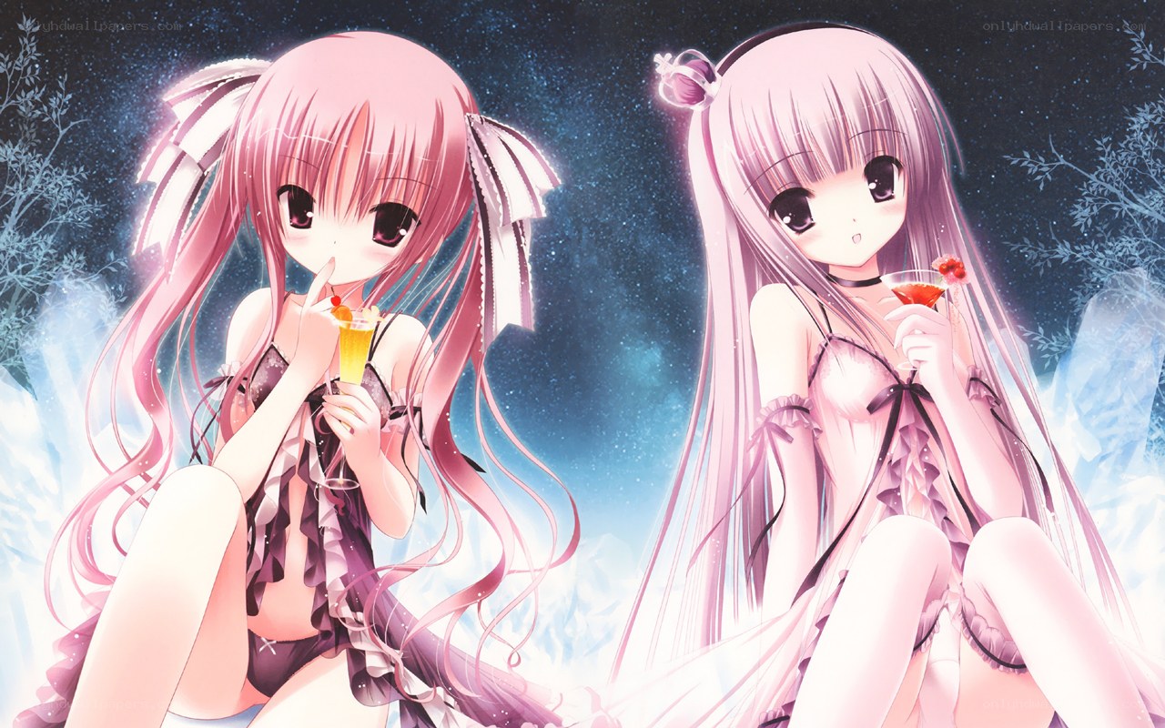 Two anime girls with drinks